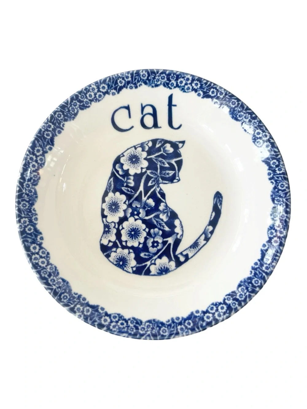 Royal Crownford Norma Sherman Calico Cat Pet Bowl Trinket Blue White